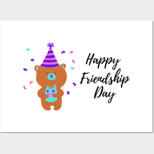 happy friendship day brown teddy bear illustration Posters and Art